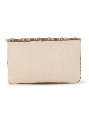 Anekaant Boho Beige & Dusky Pink Cotton Canvas Striped Embellished Sling Bag 3