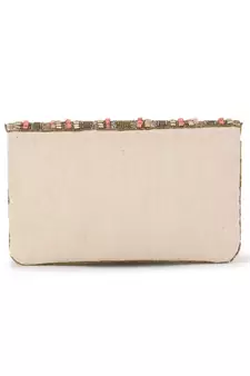 Anekaant Boho Beige & Dusky Pink Cotton Canvas Striped Embellished Sling Bag