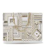 Anekaant Boho White & Gold Cotton Canvas Abstract Embellished Sling Bag