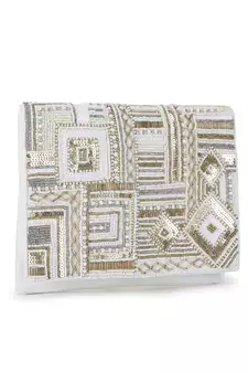 Anekaant Boho White & Gold Cotton Canvas Abstract Embellished Sling Bag