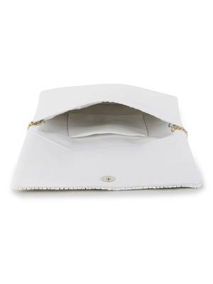 Anekaant Boho White & Gold Cotton Canvas Abstract Embellished Sling Bag 4