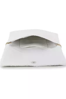 Anekaant Boho White & Gold Cotton Canvas Abstract Embellished Sling Bag