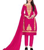 Pink Designer Embroidery Work P C Cotton unstitched Long Length Kameez Pant party-wear-salwar-kameez