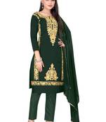 Green Designer Embroidery Work P C Cotton unstitched Long Length Kameez Pant party-wear-salwar-kameez