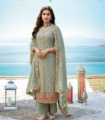 Pista Heavy Designer Embroidery Work Georgette unstitched Long Length Kameez Pant cotton salwar suit