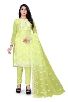 Pista Designer Embroidery Work Organza unstitched Long Length Kameez Pant wedding wear salwar suit