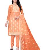 Peach Designer Embroidery Work Organza unstitched Long Length Kameez Pant silk salwar suit