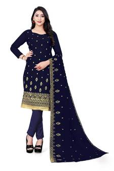 Blue Designer Jari Embroidery Work Georgette unstitched Long Length Kameez Pant silk salwar suit