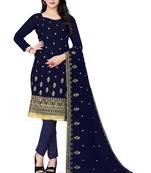 Blue Designer Jari Embroidery Work Georgette unstitched Long Length Kameez Pant silk salwar suit
