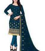 Blue Designer Jari Embroidery Work Georgette unstitched Long Length Kameez Pant silk salwar suit