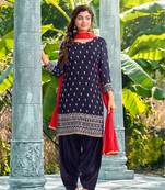 Blue Designer Real Mirror,Thread Embroidery Work Faux Georgette unstitched Long Length Kameez Salwar cotton salwar suit