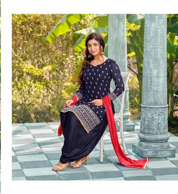 Blue Designer Real Mirror,Thread Embroidery Work Faux Georgette unstitched Long Length Kameez Salwar cotton salwar suit 2