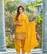 Yellow Designer Sequance,Thread Embroidery Work Faux Georgette unstitched Long Length Kameez Salwar cotton salwar suit