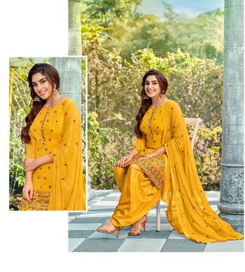 Yellow Designer Sequance,Thread Embroidery Work Faux Georgette unstitched Long Length Kameez Salwar cotton salwar suit 2