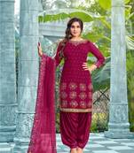 Pink Designer Real Mirror Embroidery,Diamond Work Faux Georgette unstitched Long Length Kameez Salwar cotton salwar suit