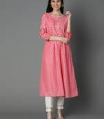 Peach embroidered art silk ethnic-kurtis