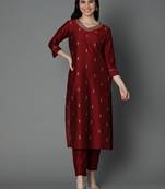 Maroon printed silk ethnic-kurtis