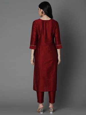 Maroon printed silk ethnic-kurtis 2