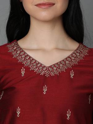 Maroon printed silk ethnic-kurtis 3