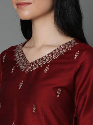 Maroon printed silk ethnic-kurtis 5