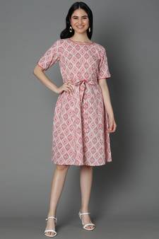 Off white printed cotton short-dresses
