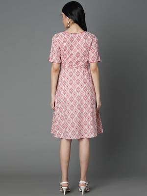 Off white printed cotton short-dresses 2