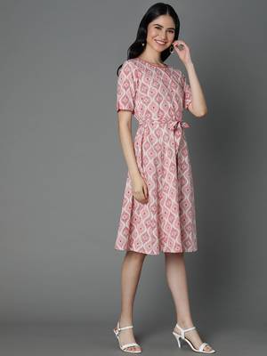 Off white printed cotton short-dresses 3
