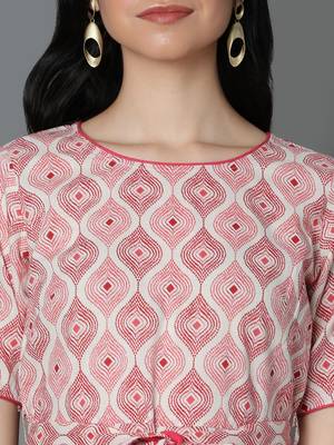 Off white printed cotton short-dresses 4