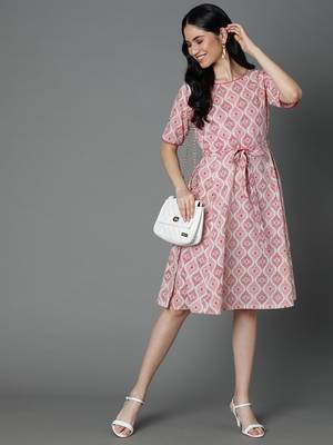 Off white printed cotton short-dresses 5