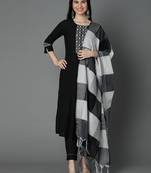 Black embroidered cotton ethnic-kurtis
