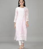 Hand Embroidered Lucknowi Chikankari Pink Georgette Kurta with Slip