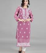 Hand Embroidered Lucknowi Chikankari Burgundy Georgette Kurta with Slip