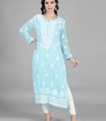 Hand Embroidered Lucknowi Chikankari Blue Georgette Kurta with Slip