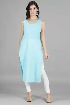 Hand Embroidered Lucknowi Chikankari Blue Georgette Kurta with Slip