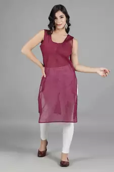 Hand Embroidered Lucknowi Chikankari Burgundy Georgette Kurta with Slip