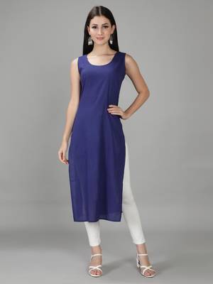 Hand Embroidered Lucknowi Chikankari Navy Blue Georgette Kurta with Slip 6