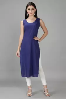 Hand Embroidered Lucknowi Chikankari Navy Blue Georgette Kurta with Slip