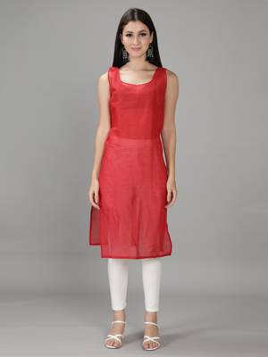 Seva Chikan Hand Embroidered Lucknowi Chikankari Red Georgette Kurta with Slip 6
