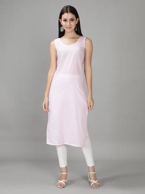Hand Embroidered Lucknowi Chikankari Pink Georgette Kurta with Slip 6