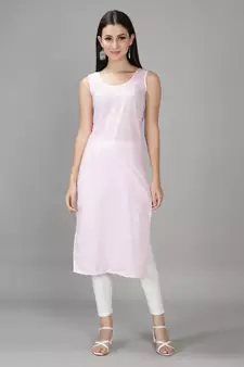 Hand Embroidered Lucknowi Chikankari Pink Georgette Kurta with Slip