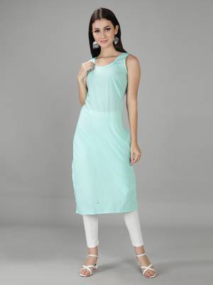 Hand Embroidered Lucknowi Chikankari Sea Green Georgette Kurta with Slip 6