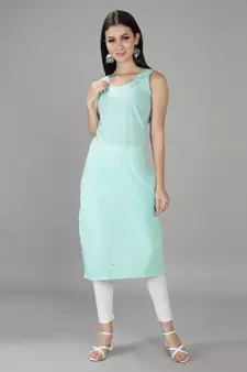 Hand Embroidered Lucknowi Chikankari Sea Green Georgette Kurta with Slip