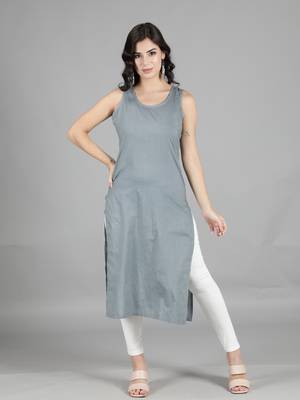 Hand Embroidered Lucknowi Chikankari Grey Georgette Kurta with Slip 6