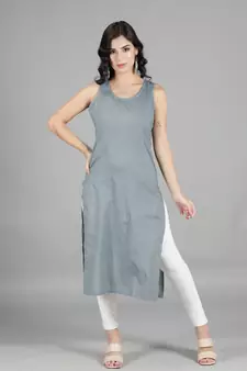 Hand Embroidered Lucknowi Chikankari Grey Georgette Kurta with Slip