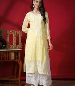 HAND EMBROIDERED LUCKNOWI CHIKANKARI YELLOW GEORGETTE KURTA WITH SLIP