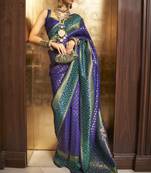 Royal Blue Woven Silk Blend Saree With Blouse