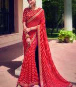 Red embroidered georgette saree with blouse