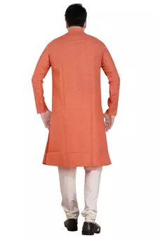 Orange printed cotton silk kurta-pajama