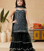 Black embroidered art silk kids salwar suits