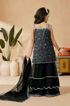 Black embroidered art silk kids salwar suits